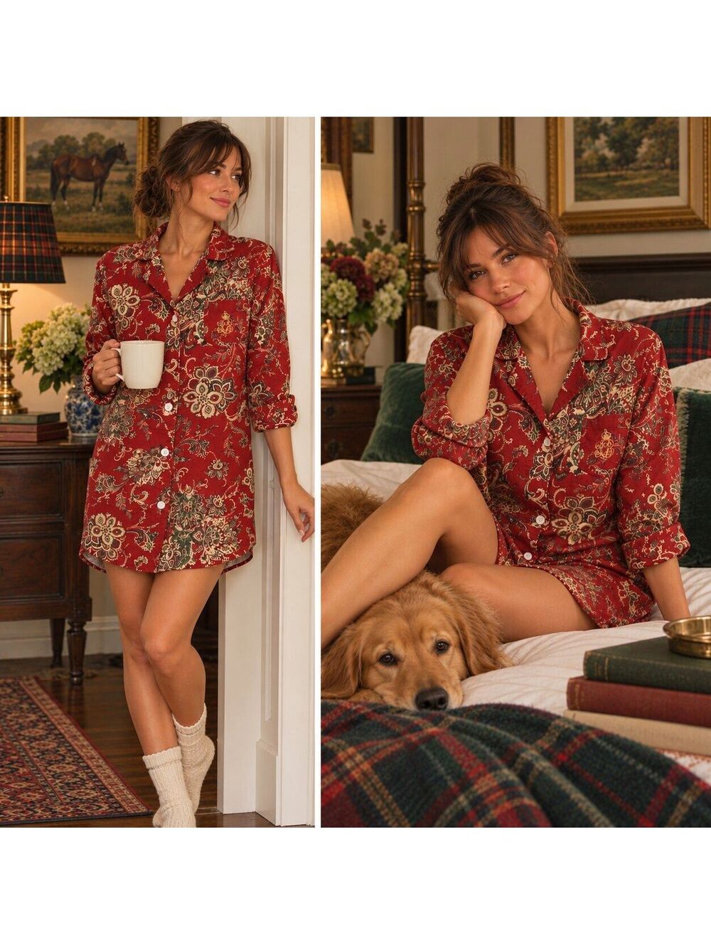 Lauren Ralph Lauren Nightgown Classic Red Paisley Sleep Shirt Insignia Sz XL
